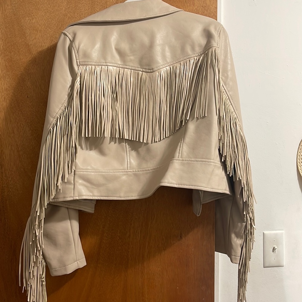 NWOT faux leather fringe jacket